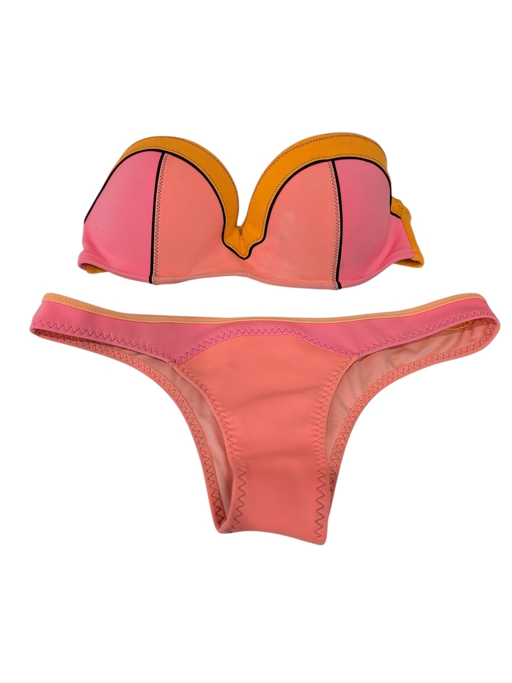 Victoria's Secret The Flirt Bandeau Bikini 32DD S Pink Orange Y2K Swim Set